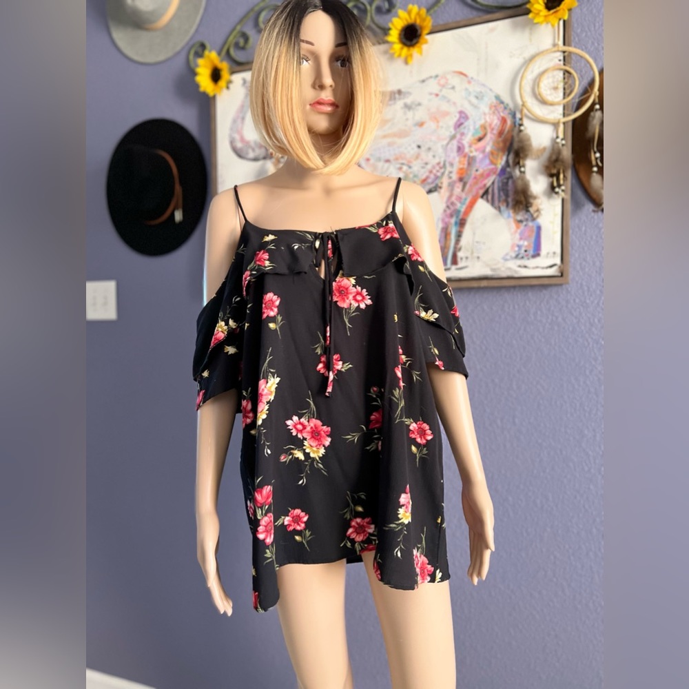 SKY PLUS BLACK FLORAL SHIRT